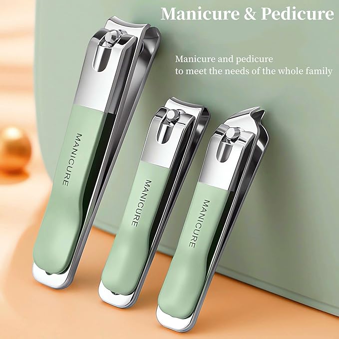4 Pcs Manicure Set Stainless Steel Nail Clippers, Beauty Tool Portable Set Professional Grooming Kits, Travel Nail Kit for Men and Women (Green)