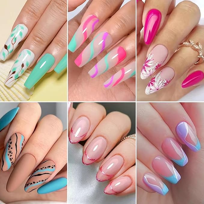 Wokoto 6 Pcs Double-Ended Acrylic Nail Brushes Set - Gel Polish Nail Art Design Pen Painting Tools - Liner and Ombre Brush for Acrylic Application - Salon at Home DIY Manicure