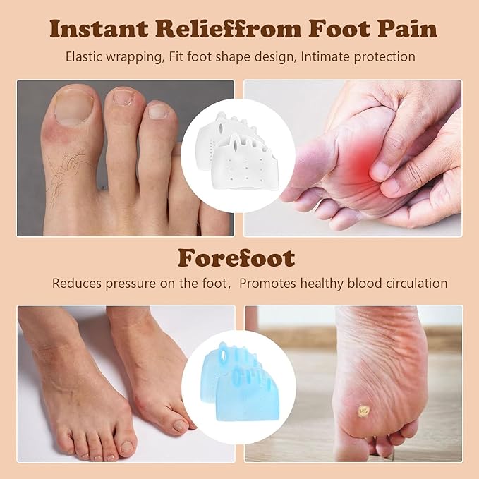 4 Pairs Silicone Toe Separators for Women & Men,Bunion Corrector Cushions,Metatarsal Pads,Soft&Breathable Gel Foot Cushions for Pain Relief,Realigns Crooked Toes, Great for Bunion,Hammer Toes