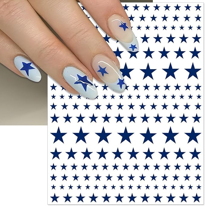 4th of July Nail Stickers, Red Blue White Star for Independence Day Patriotic Nail Decals, 3D Design Self-Adhesive USA Flag Star Nail Art (6 Sheets)