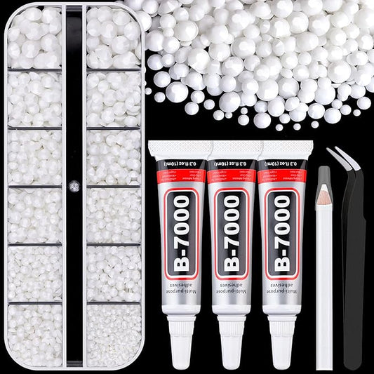 6000Pcs Resin Rhinestones for Bedazzling with 3Pcs B7000 Jewelry Glue, 1 Box White Flatback Rhinestones for Crafting Crafts DIY, Crystals Gems for Clothing Shoes Tumblers Nail Art Makeup