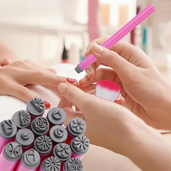 Nail Art Stamp Pen Set - 15pcs Professional Nail Stamping Kit with Floral Patterns, Silicone Tools for DIY Nail Art Designs for Beginners Women Girls (15Pcs Set)