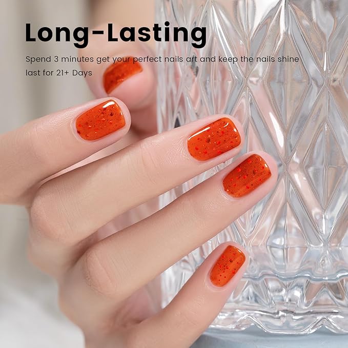 RARJSM Rainbow Glitter Gel Nail Polish Diamond Gel Polish Orange Red Big Flakes Sparkly Chunky Iridescent Pigments Nail Gelpolish Soak off L e d UV Curing Required for Nail Art Salon Manicure