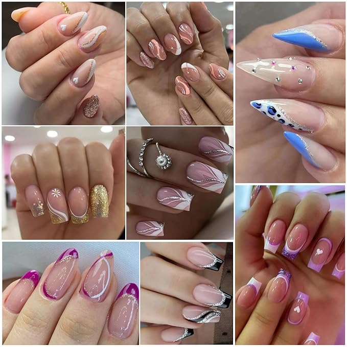 9 Sheets French Shining Line Nail Art Stickers 3D Glitter Wavy Stripe Nail Decals Metal Curve Stripe Lines Nail Art Supplies French Nail Tips for DIY Manicure Decoration for Women Girls Acrylic Nails