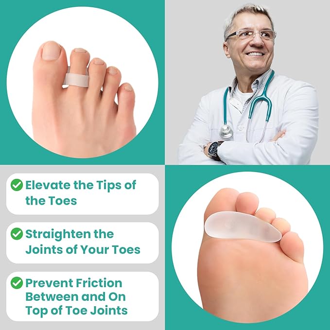 Welnove Hammer Toe Straightener Toe Corrector for Women - 8 Pcs Hammer Toe Cushion Pads for Bent, Crooked, Curled, Claw, and Hammer Toes - Soft Support and Realignment(Clear, One Loop Design)