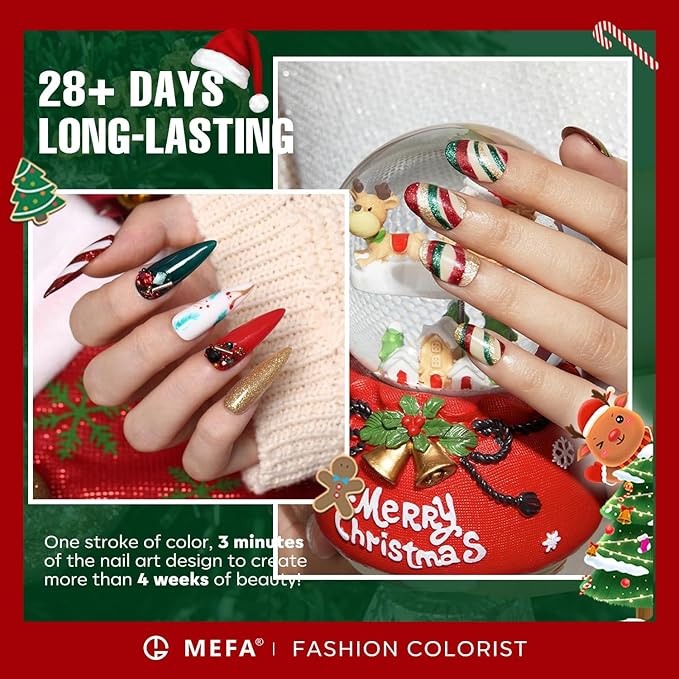 MEFA Christmas Gel Nail Polish Set, 6 Colors Burgundy Red Dark Green Glitter Gel Polish Silver Gold Sparkle Nail Polish Manicure Soak Off Salon Gifts for Women Girl
