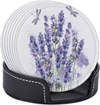 6 Pcs Lavender Flower Purple Floral Dragonfly Leather Coasters - Image 6