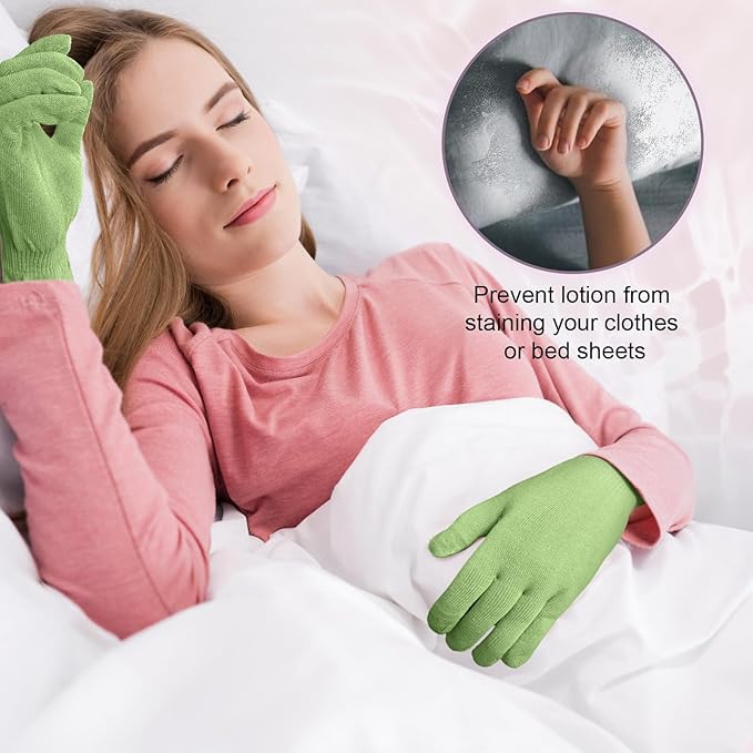 MIG4U Moisturizing Beauty Gloves Touchscreen Overnight Sleeping Glove for Women Dry Hands, Nighttime Lotion, Eczema, SPA, Cosmetic Treatment, Apple Green 3 Pairs Size S/M