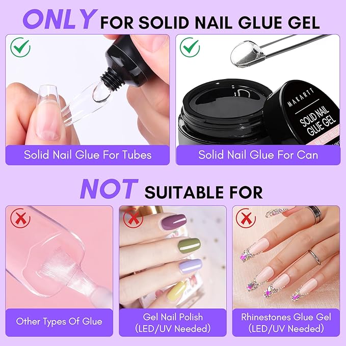 Makartt Nail Glue Remover for Press on Nails, 60ML Gentle Glue Remover for Solid Nail Glue Gel Non-Acetone Press on Nail Remover for Nail Tips, Nail Polish Remover with 5pcs Wooden Sticks