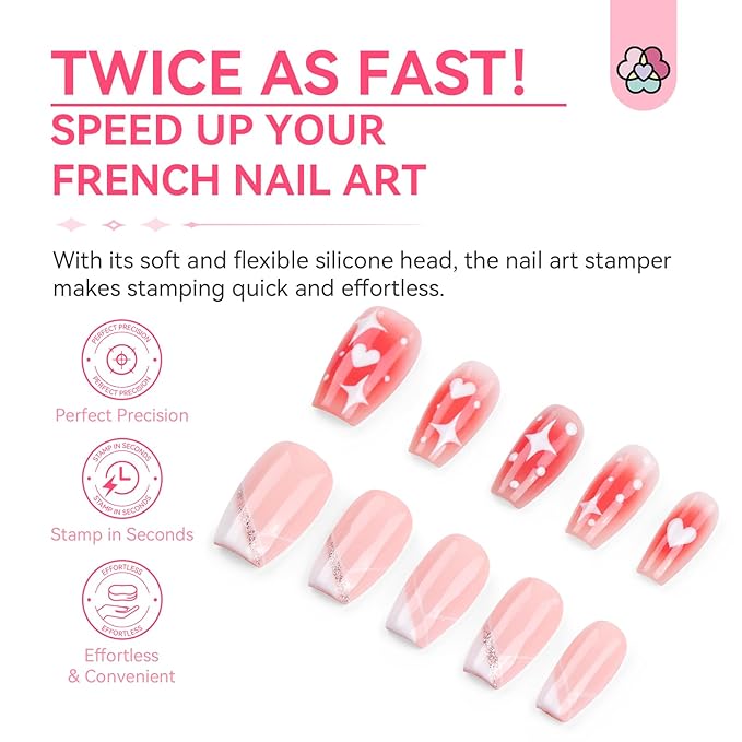 Saviland French Tip Nail Stamp - 4PCS Nail Art Stamper Kit Clear Silicone Nails Stamping Long & Short Jelly Stamper with Scrapers Nails Stamper Kit for French Manicure Nail Art Home DIY Salon