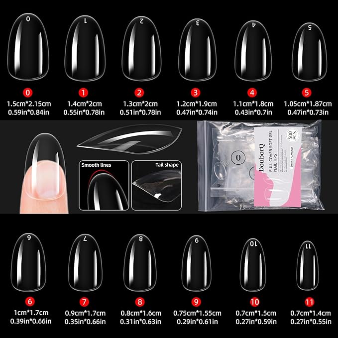 Major Dijit Gel Nail Kit - Beginner Set With Drill, 0.5oz 4-in-1 Glue, 500PCS Short Almond Tips, Clipper, UV Lamp for Extension & Art (Short Almond)