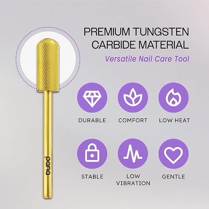 PANA 3/32" Small Smooth Round Top Safety Carbide Nail Drill Bit for Gel Polish & Acrylic Removal Nail Salon Manicure Pedicure Electric File Tools (Small Barrel - Gold, Extra Fine)