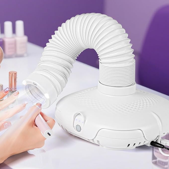 Nail Dust Collector Tech Professional with LED Light & 360° Flexible Tube, Powerful Suction (650PA), 3 Adjustable Speeds, Ultra-Quiet (45-60dB) for Dust-Free Manicure, Pedicure, Model/Craft Sanding