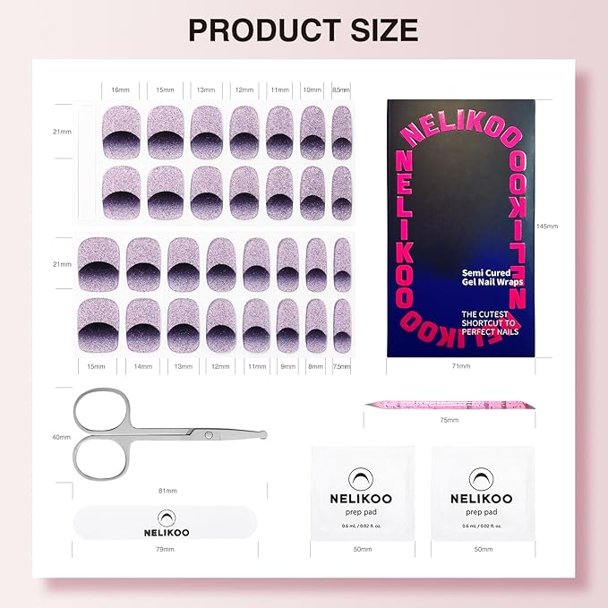 Semi Cured Gel Nail Strips - 30PCS Gel Nail Stickers for UV Light, Long-Lasting Gel Nail Wraps, Salon-Quality Semi Cured Nail Stickers, 2 Weeks Wear, Easy DIY Gel Manicure-Starry Plum