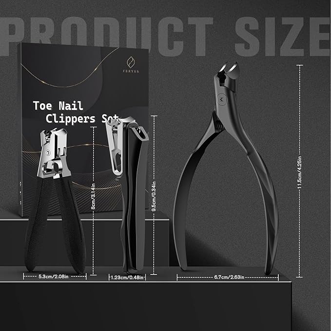 FERYES Toenail Tlippers for Seniors Thick Toenails,Upgrade Podiatrist Toe Nail Clippers Heavy Duty Nail Clippers for Men & Women 3PCS
