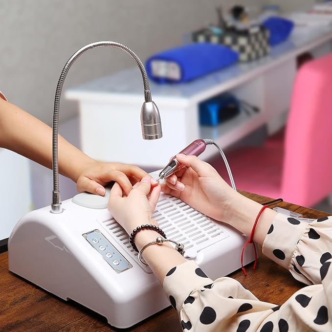 Nail Dust Collector Vacuum Multifunction Nail Art Machine,40W Nail Dust Collector for Acrylic,30000PRM Nail Drill with Bits and Sanding Bands, 48W/96W UV LED Nail Lamp, 6W Table Light, Hand Cushion