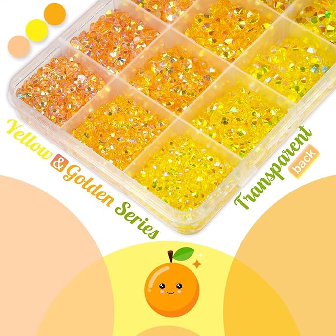 3 Color Yellow AB Jelly Resin Rhinestones Bulk 3mm 4mm 5mm 6mm Flatback Stones for Crafting Golden AB No-Hotfix Gems Diamonds Charms for Nails Eyes Face Makeup DIY Crafts Tumblers Bottles Shoes