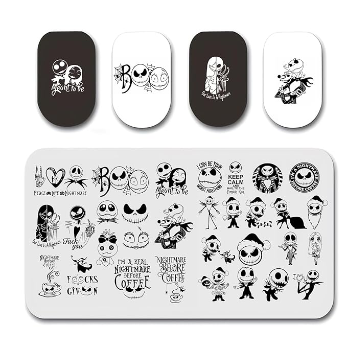 Halloween Nail Stamping Plates Terror Face Nail Art Stamp Plates Halloween Nightmare Nail Art Stamping Template Cute Christmas Santa Claus Designs Nail Manicure Decorations Supplies 1Pcs