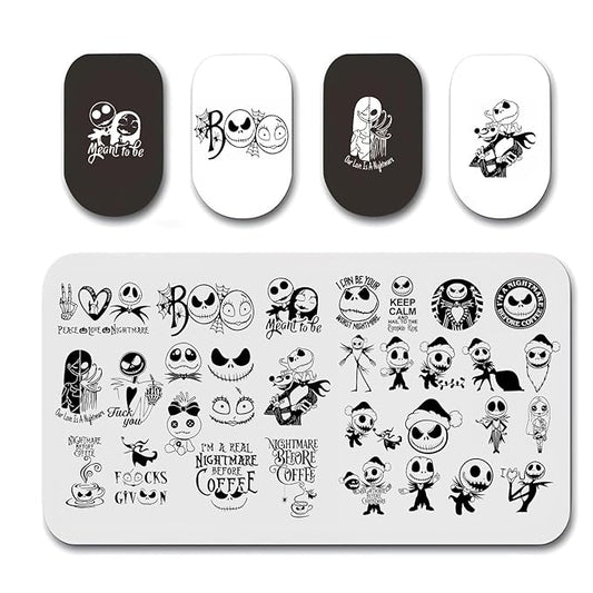 Halloween Nail Stamping Plates Terror Face Nail Art Stamp Plates Halloween Nightmare Nail Art Stamping Template Cute Christmas Santa Claus Designs Nail Manicure Decorations Supplies 1Pcs