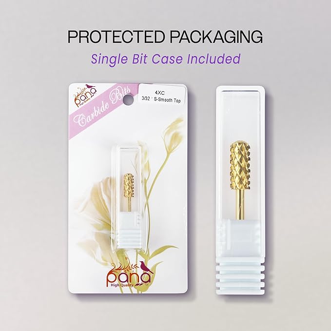 PANA 3/32" Small Barrel Smooth Top Carbide Naill Drill Bit for Manicure Pedicure Tools (Gold, 4X Coarse)
