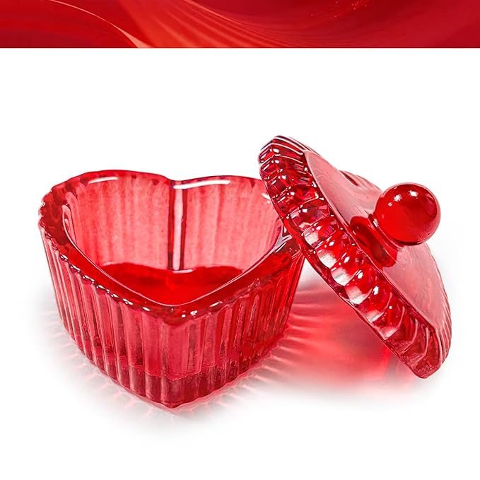 Crystal Sweet Heart Shape Acrylic Liquid Powder Glass Dappen Dish Glass Cup w Cap Lid Bowl for Acrylic Nail Art Transparent Kit (HJ-NAPB073-Red-2pcs)