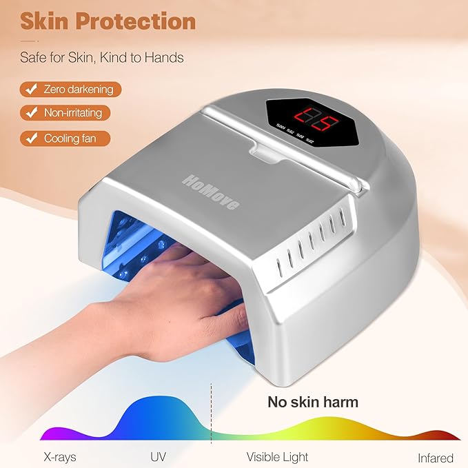 UV LED Nail Lamp, 72W Cordless Nails Lamp with Fan Professional LED Nail Light for Gel Nails Nail Dryer with 45 Beads, Perfect for Salon Manicure, Pedicure(Silver)