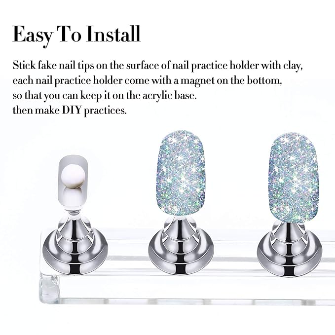 6 Sets Magnetic Nail Tip Display Holder Acrylic Display Stand Nail Tip Practice Art Training Stand for DIY Manicure Fingernail Salon(Gold, Silver, Light Pink, Black, White, Pink)