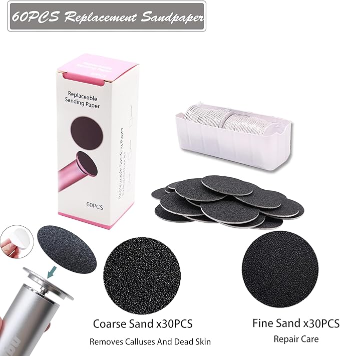Electric Feet Callus Remover Professional Powerful Foot File Pedicure Grinder Sanders with 60PCS Replacement Sandpaper Discs Heel Scraper for Dead Dry Crack Skin Calluses Speed Adjustable Silver