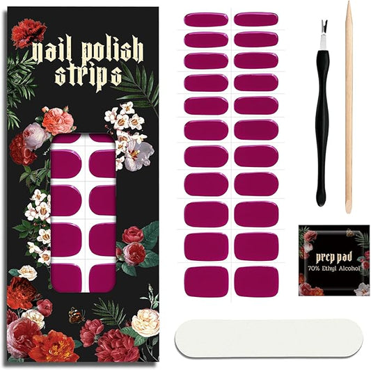 Nail Polish Strips - 22 Pcs Salon Quality Gel Nail Stickers - Long Lasting Wraps (Neon Pink Allure)