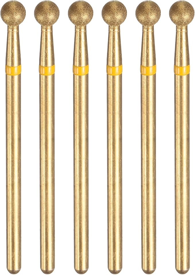 HARFINGTON 6pcs 325-400 Grits Diamond Grinding Bit 4mm Ball Head 2.35mm Shank 4mm Length Titanium Plated Stone Sanding Drill Bits Rotary Tool for Nails Grinding Polishing