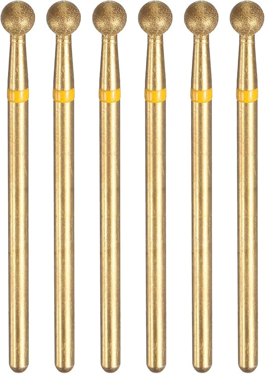 HARFINGTON 6pcs 325-400 Grits Diamond Grinding Bit 4mm Ball Head 2.35mm Shank 4mm Length Titanium Plated Stone Sanding Drill Bits Rotary Tool for Nails Grinding Polishing