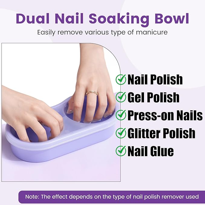 Dual Nail Soaking Bowl Acetone Proof: Soak Off Gel Nail Polish Dip Powder Remover Bowl- Cut the Soaking Time in Half Manicure Bowl for Salon Home