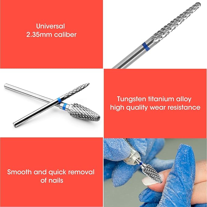 5 Pack 3/32" 5 in 1 Professional Carbide Nail Drill Bits Sets, Tungsten Safety Drill Bits Tech, Cuticle Bit Fast Remove for Manicurist Nail Salon Manicure Pedicure Gel Polishing (5 Shapes)