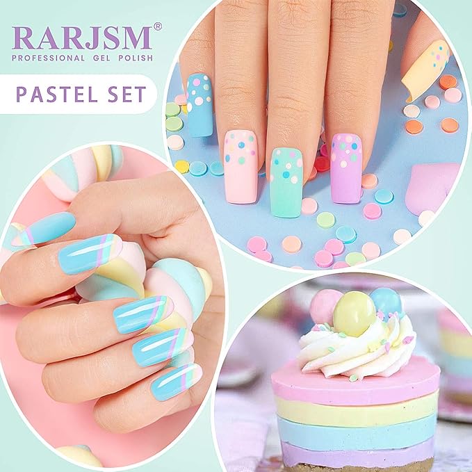 RARJSM Cotton Candy Gel Nail Polish Kit, Pastel Gelpolish Macaron Colors Collection Pink Purple Yellow Green Blue Nail Polish Set, 6PCS 7.5ML Spring Summer Color Gel Nail Polish,Curing Required