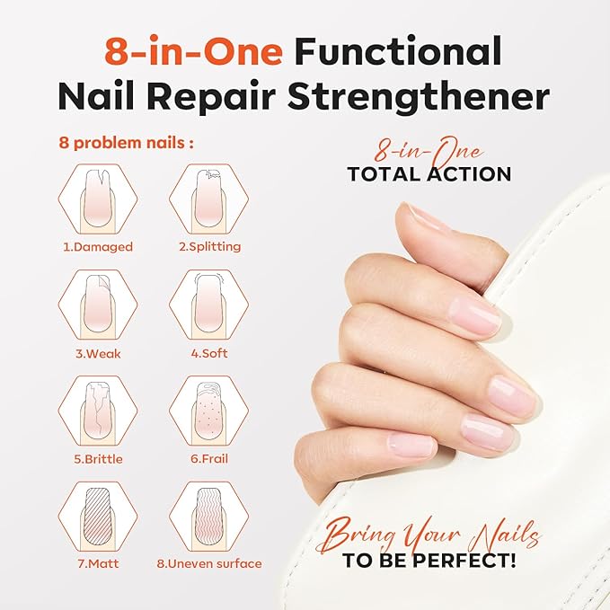 modelones Nail Strengthener Clear Nail Polish Repair for Damaged Nail Hardener Extra Strong and Growth Crystal Clear 15ml