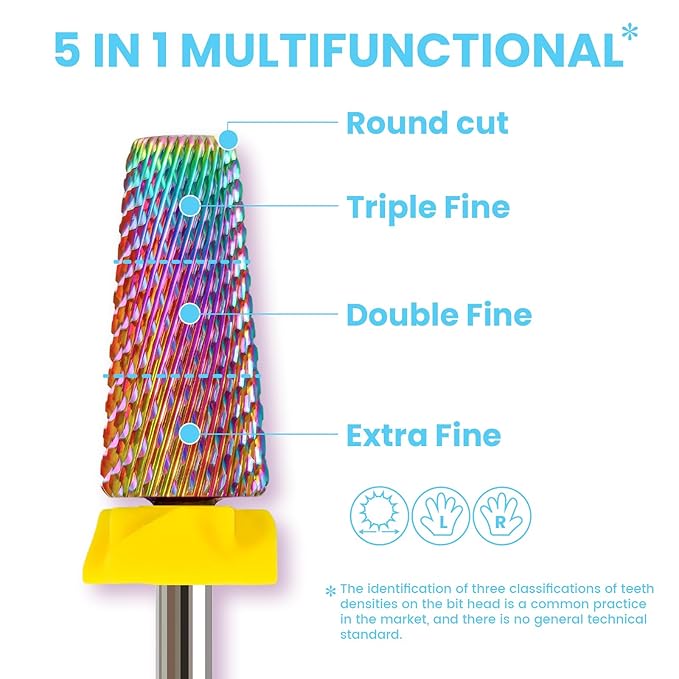 Professional XF 5 in 1 Tapered Nail Drill Bits, 3/32'' Safety Tungsten Carbide Bits, Remove Hard Gel Fast, Left & Right Hand Use, Easy for Beginner, Technicians Bits, Extra Fine.