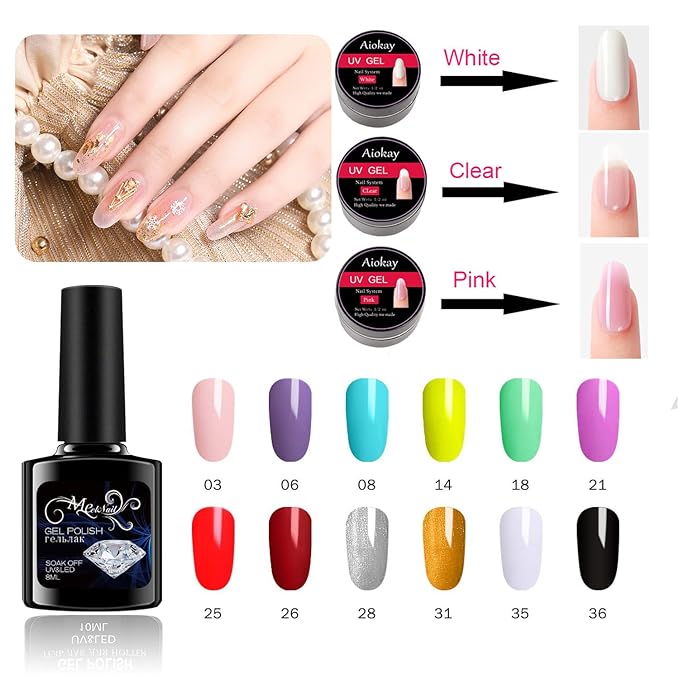 Gel Nail Polish Set with48W UV Lamp,3 Colors Quick Nail Extension Nail Gel, 12 Colors Nail Polish with Base Coat and Top coat gel kit , Professional nail kit Home DIY Salon for women gift