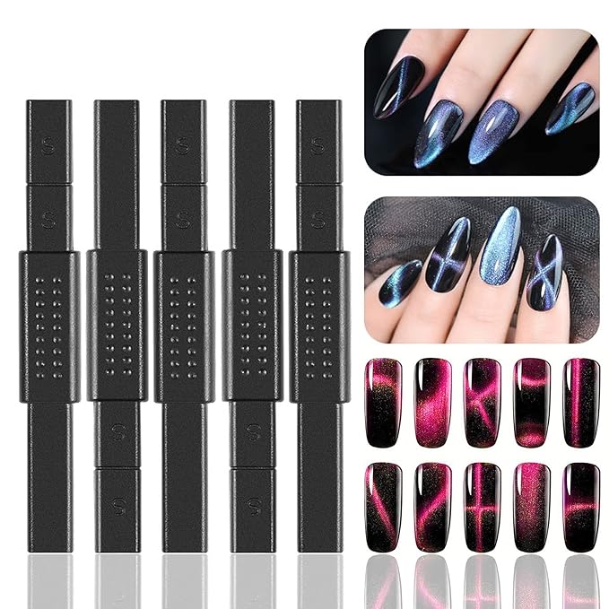 JERCLITY 5 Pieces Nail Magnet Stick Cat Eye Tool Multi-Function Board 3D Magnetic Wand Strong Stick for Cat Eye Gel Polish DIY Nail Art