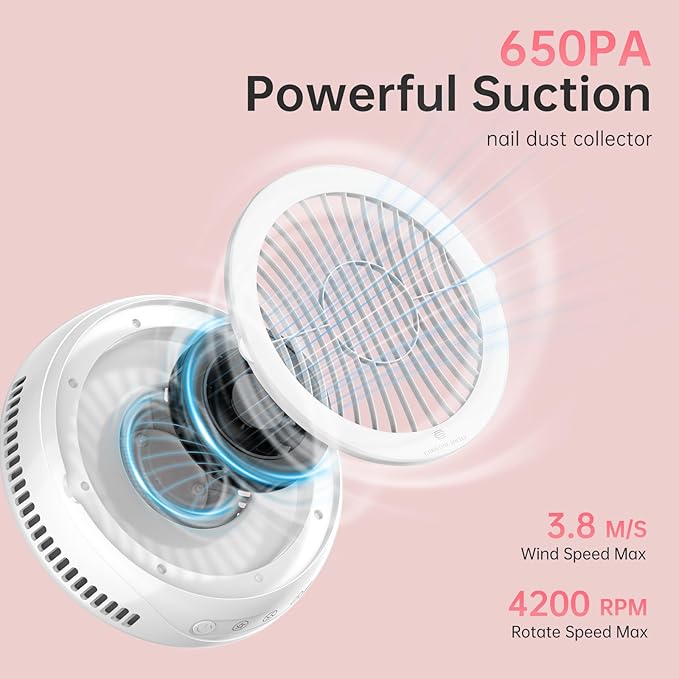 Nail Dust Collector, Cordless Dust Collector Nail Tech, Powerful Vacuum Fan Vent Dust Collector Extractor Dust Suction Machine for Acrylic Nails Polishing, Nail Salon&Home, white