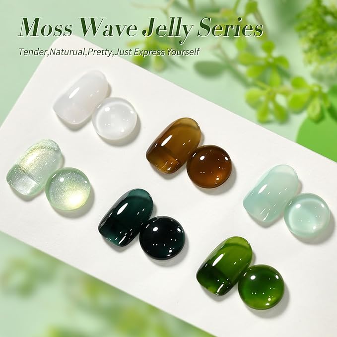 Born Pretty Jelly Green Milky White Gel Nail Polish Christmas Transparent Sheer Colors Gel Nail Kit for Salon Gel Manicure and Nail Art DIY at Home 6 Colors