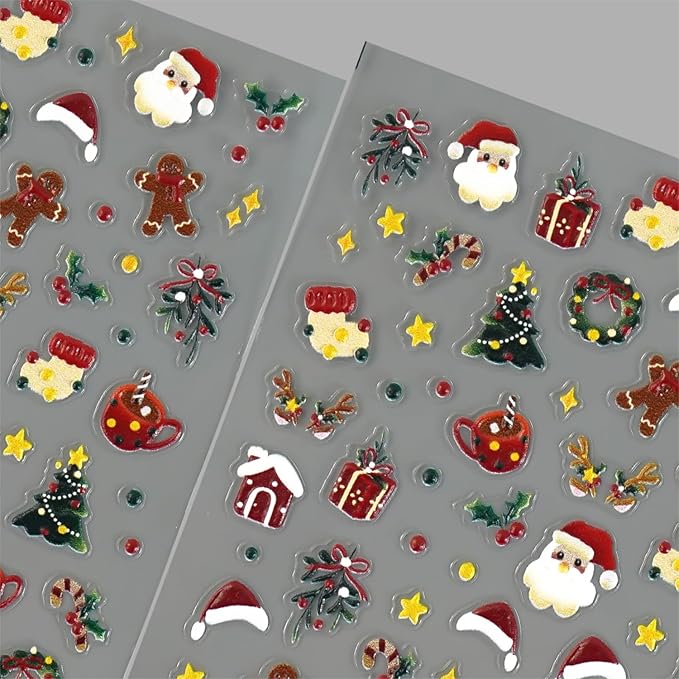 5D Embossed Christmas Nail Stickers for Nail Art Christmas Tree Santa Claus Nail Decals Self Adhesive Nail Design Christmas Nail Art Stickers New Year Nail Art Supplies for Women Girls 2 Sheets
