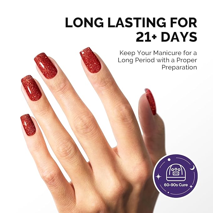 MelodySusie Galaliver Glitter Gel Nail Polish, 15ML Sparkly Shimmer Gel Polish Soak Off UV LED Cured Long Lasting Gift for Women DIY Nail Design Nail Art Manicure Hot Red X01
