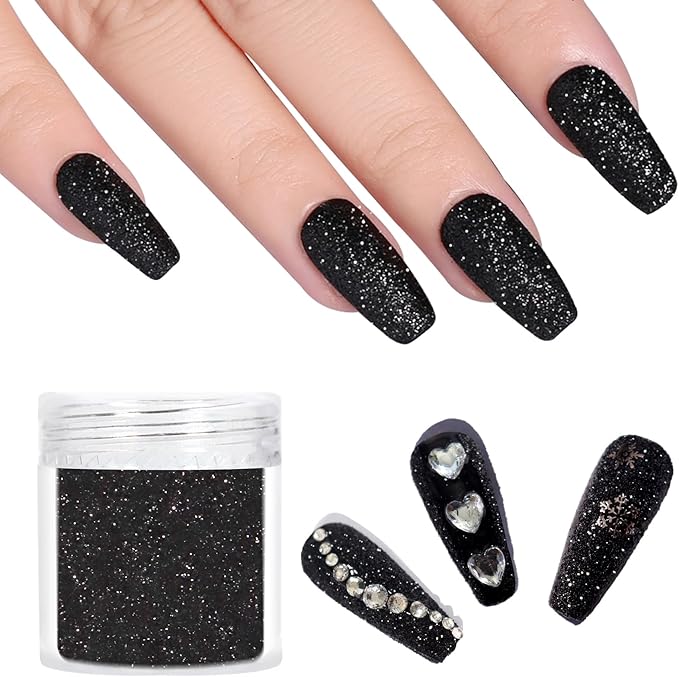 Laza Black Nail Glitter Powder Nail Shimmer Snow Nail Powder Diamond Dust Glitter Ultra-fine Glitter Sequins PET Flakes Pixie Sparkle Fairy Shiny Nail Art Decoration Sugar Glitter for French Manicure