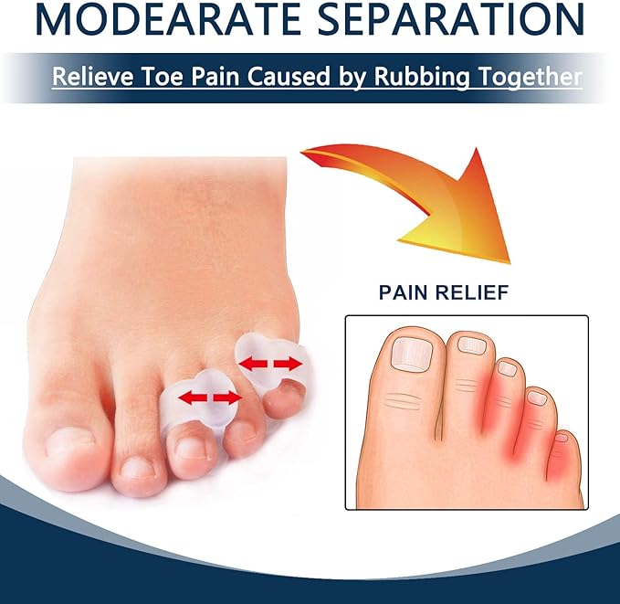 JKcare Pinky Toe Separators (Single Loop), Little Toe Spacers & Protectors for Overlapping Toe, Bunionette, Corn and Blister -10 Pack (Clear)