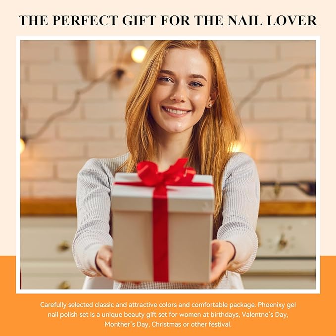 phoenixy Gel Nail Polish 25+5 PCS Nail Polish Set with Pink Tangerine Orange Pink for Women