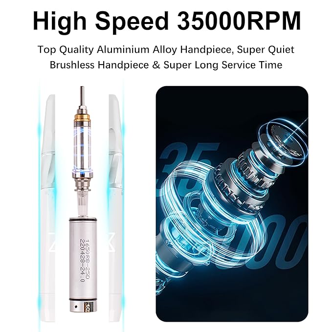 M GEM Brushless Nail Drill 35K RPM | Professional Cordless Efile Machine | Rechargeable Electric Nail File with Bits | Portable Quiet Low Vibration Tool for Acrylic, Gel, Natural Nails (Pink)