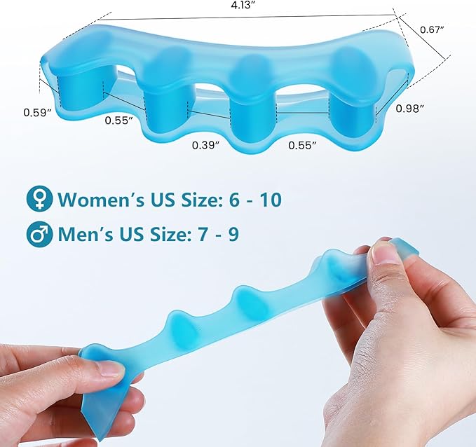 Gel Toe Separators for Toe Alignment - Silicone Toe Spacers for Bunions - Toe Spreaders for Straightening Overlapping Toes - Big Toe Corrector for Women & Men (2 Pairs, Blue)
