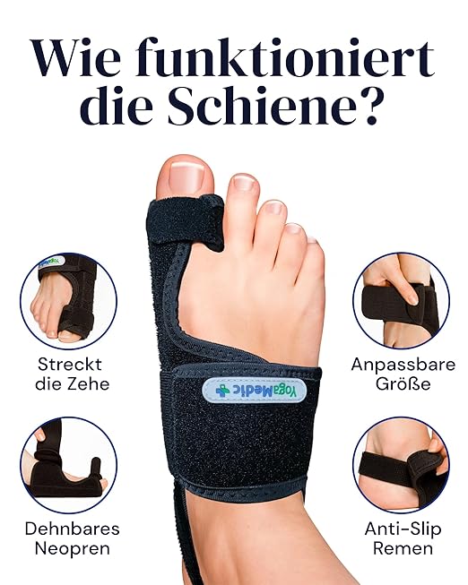 YOGAMEDIC Bunion Corrector for Women - 2 Splints & 2 Silicone Spacers - Adjustable Day & Night Wear - Toe Separators for Men for Bunion Relief