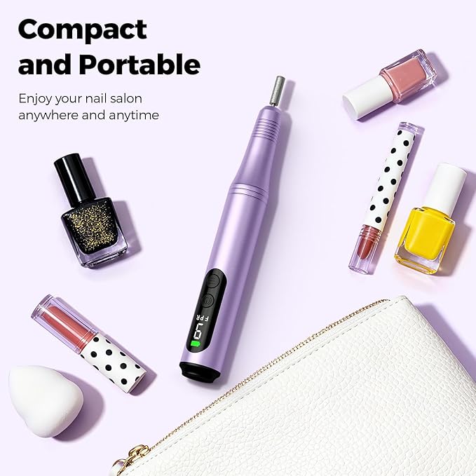 Cordless Electric Nail Drill File Kit Professional Portable Electric Nail File Set Machine for Acrylic Gel Nails,Toenail Hand Feet Care,9 Speed with LED Display Ideal Gift for Men and Women-Purple