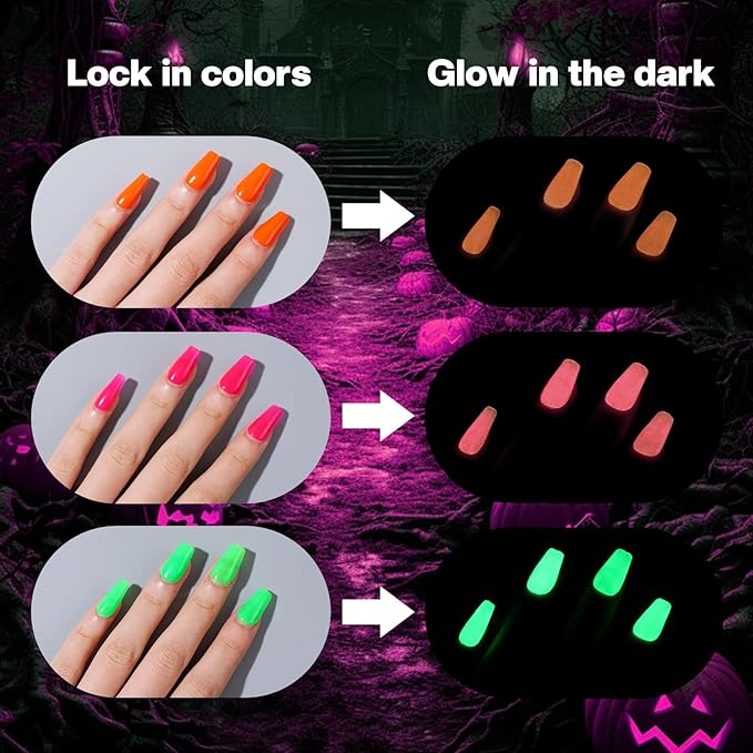 Morovan Neon Nail Polish Set: Glow in The Dark Halloween Fingernail Polish Kit Air Quick Dry Regular Nail Polish Pack for Nail Art Gift Holiday Party